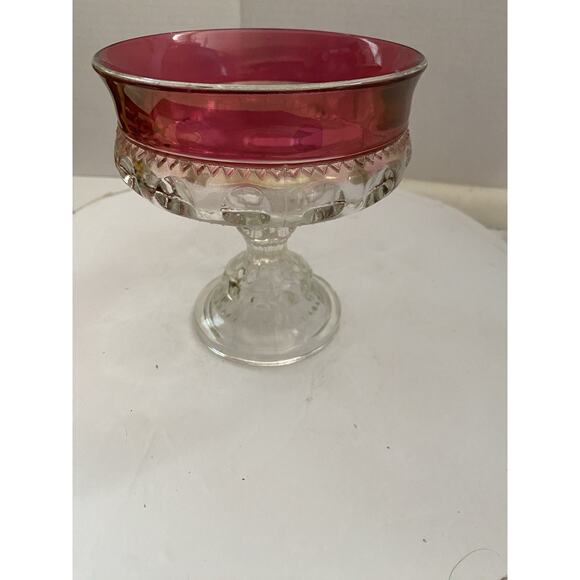 VTG Indiana Glass Kings Crown Thumbprint Ruby Flash Footed Compote Candy Dish - Picture 13 of 15